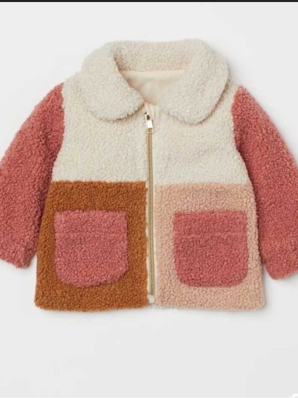 H&M Colorblock Sherpa Jacket in Cream, Rust & Pink